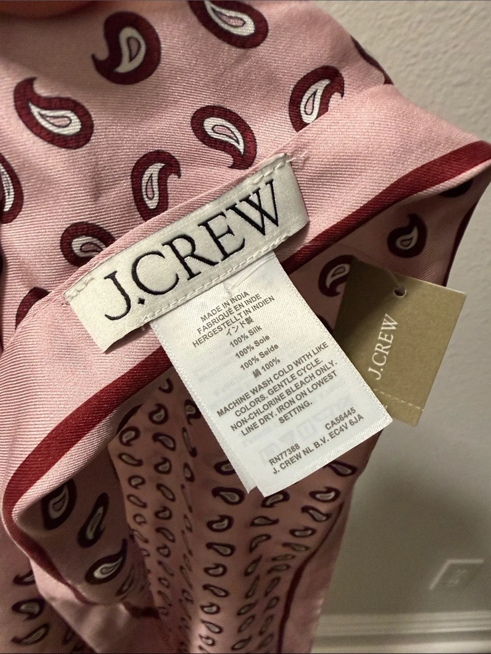 J. Crew 100% Silk Pink Paisley Scarf Head Wrap Headband NWT One Size